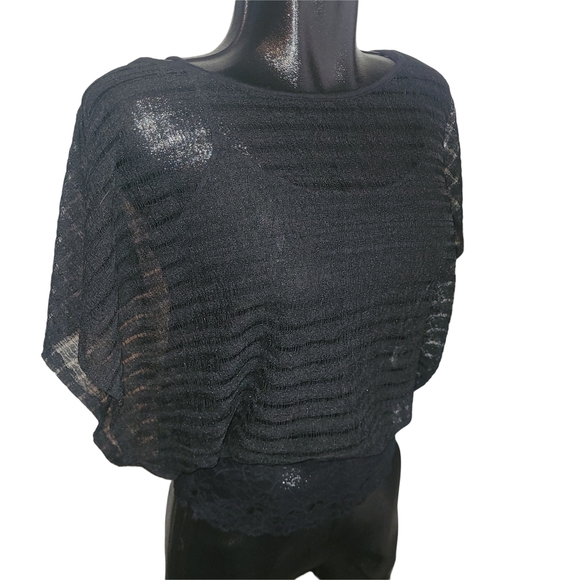 Eclipse Black Mesh Short Drop Sleeve Top with Attached Tank Top S - Picture 2 of 5